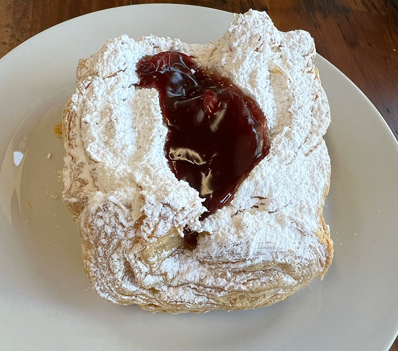 cherry boat pastry from Birkholm bakery in Solvang